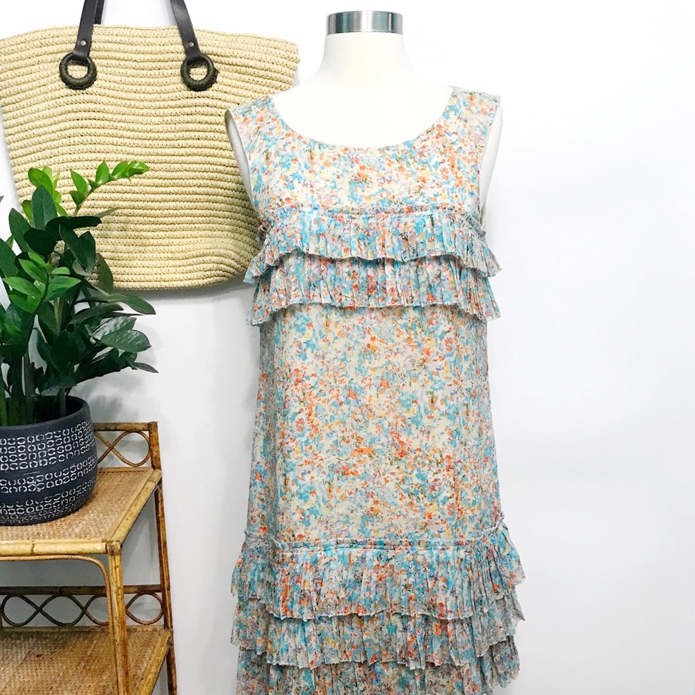 j.crew | silk floral tiered mini dress teal orange 2